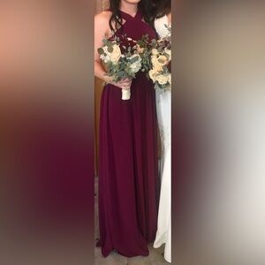 Lulu's Deep Red/ Burgundy/ Red Wine Halter Neck Line A-Line Dress